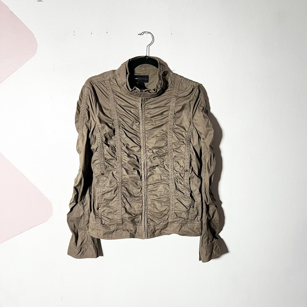 Vtg y2k 2000s Jacket Womens XS Olive Green Ruched Moto Military Grunge